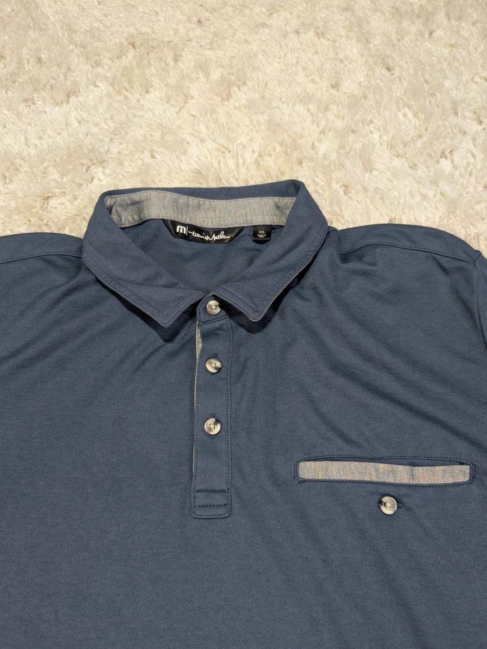 Travis Mathew Men's Blue Polo Shirt with Chest Pocket
